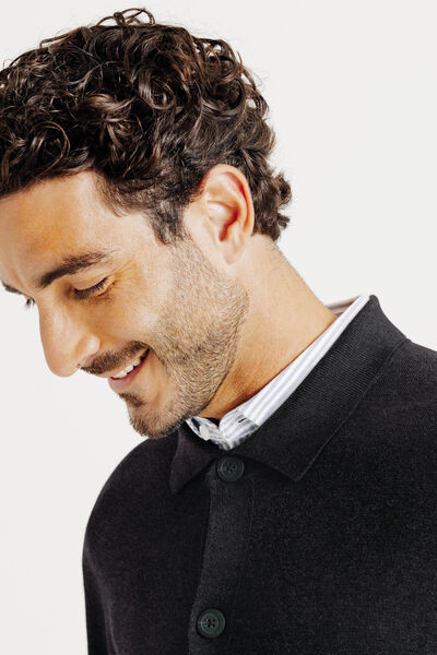 Gilet cardigan boutonn&eacute; col polo