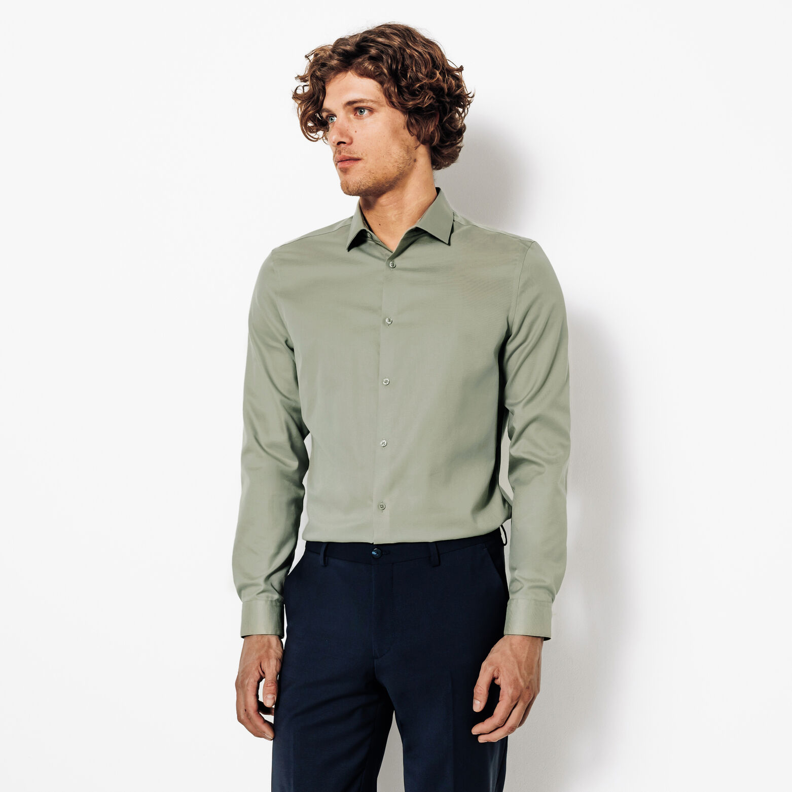Strijkvrij slim effen hemd in katoen