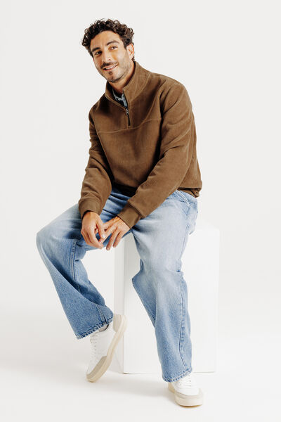 Sweat col montant zipp&eacute; velours