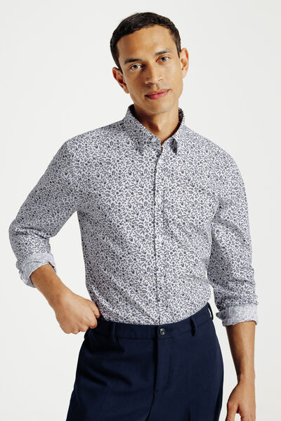 Chemise en coton imprim&eacute; floral slim