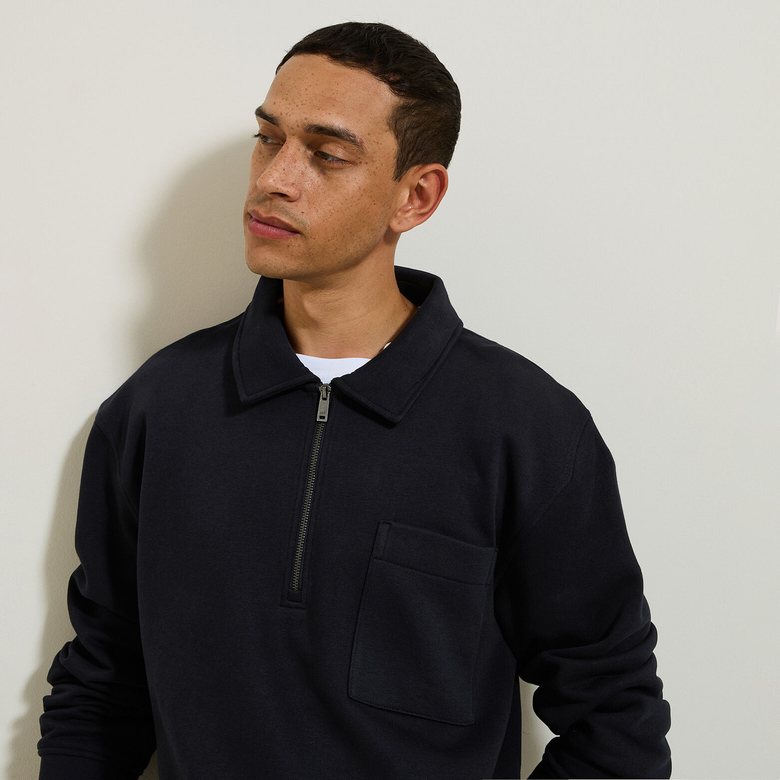 Sweat col polo zipp&eacute; relax bas droit