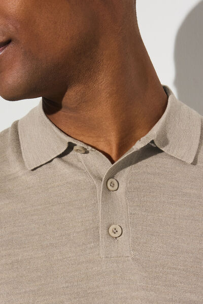 Polo met knoopkraag in merinoswol