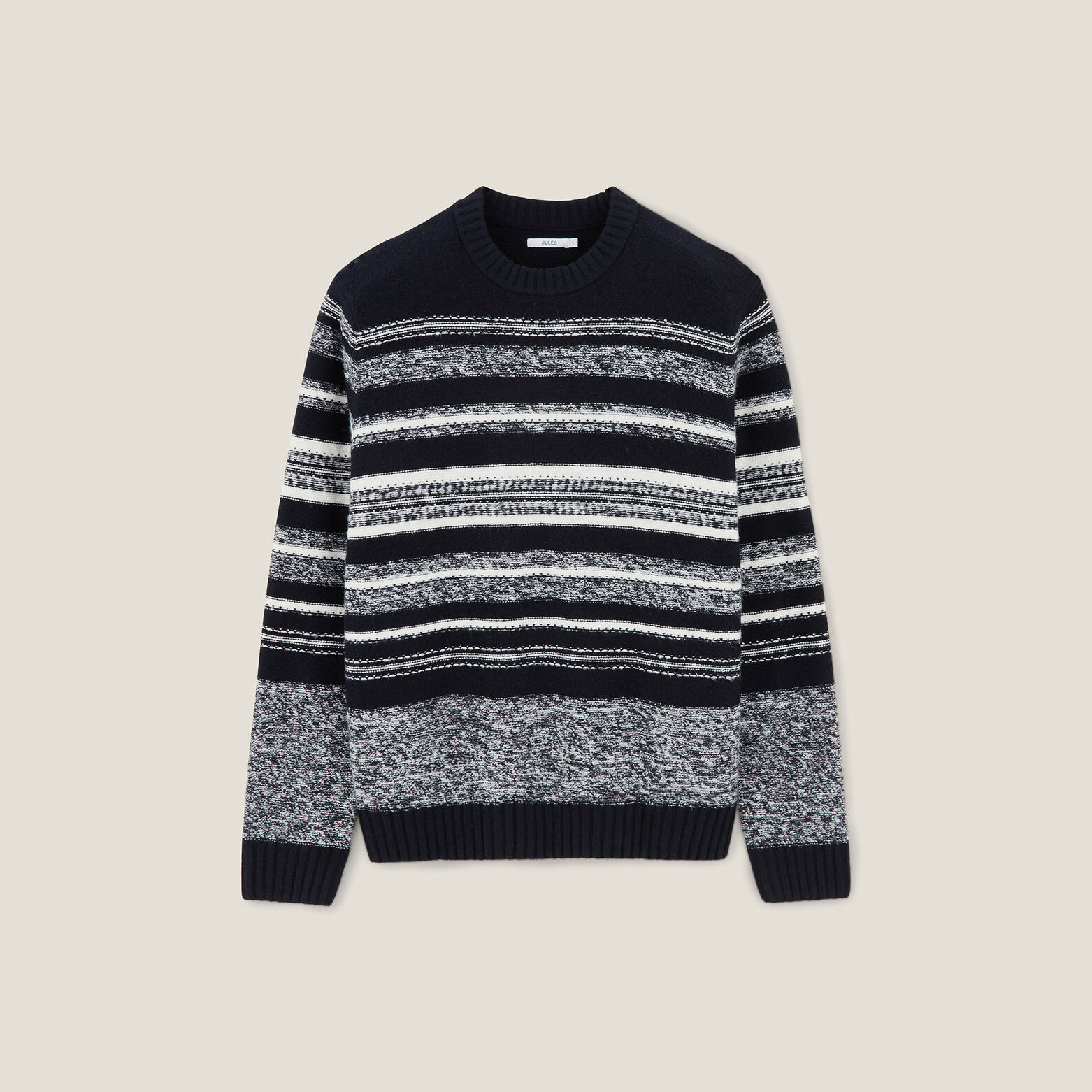 Pull col rond ray&eacute; jacquard