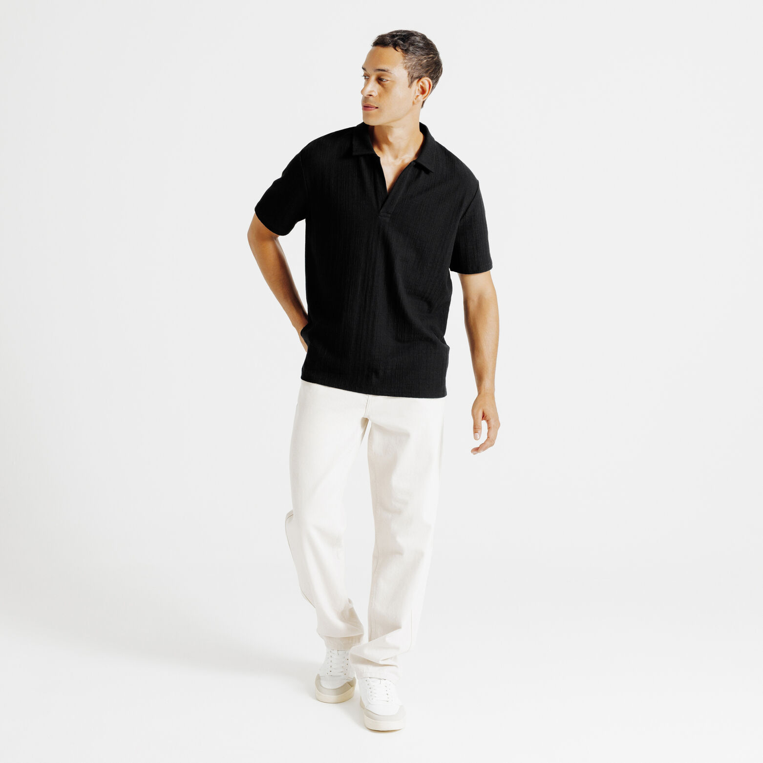 Polo korte mouwen met resortkraag in textuurstof