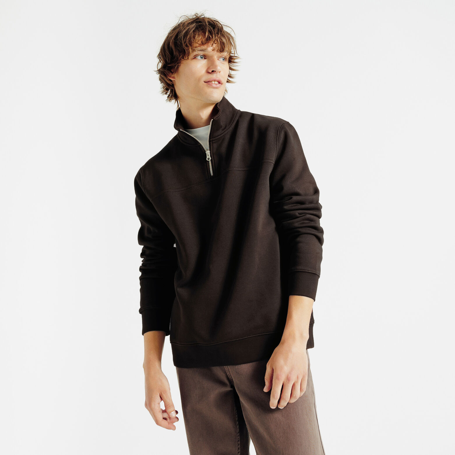 Sweat col montant zipp&eacute; uni