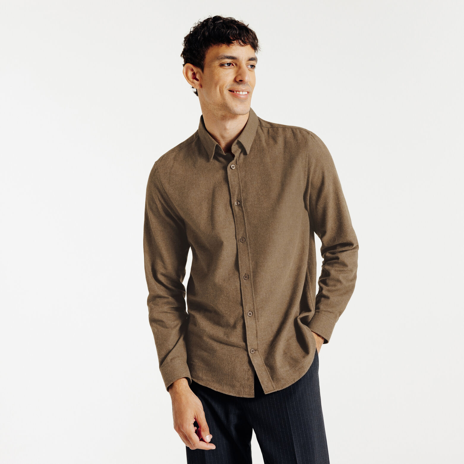 Chemise unie en coton flanelle
