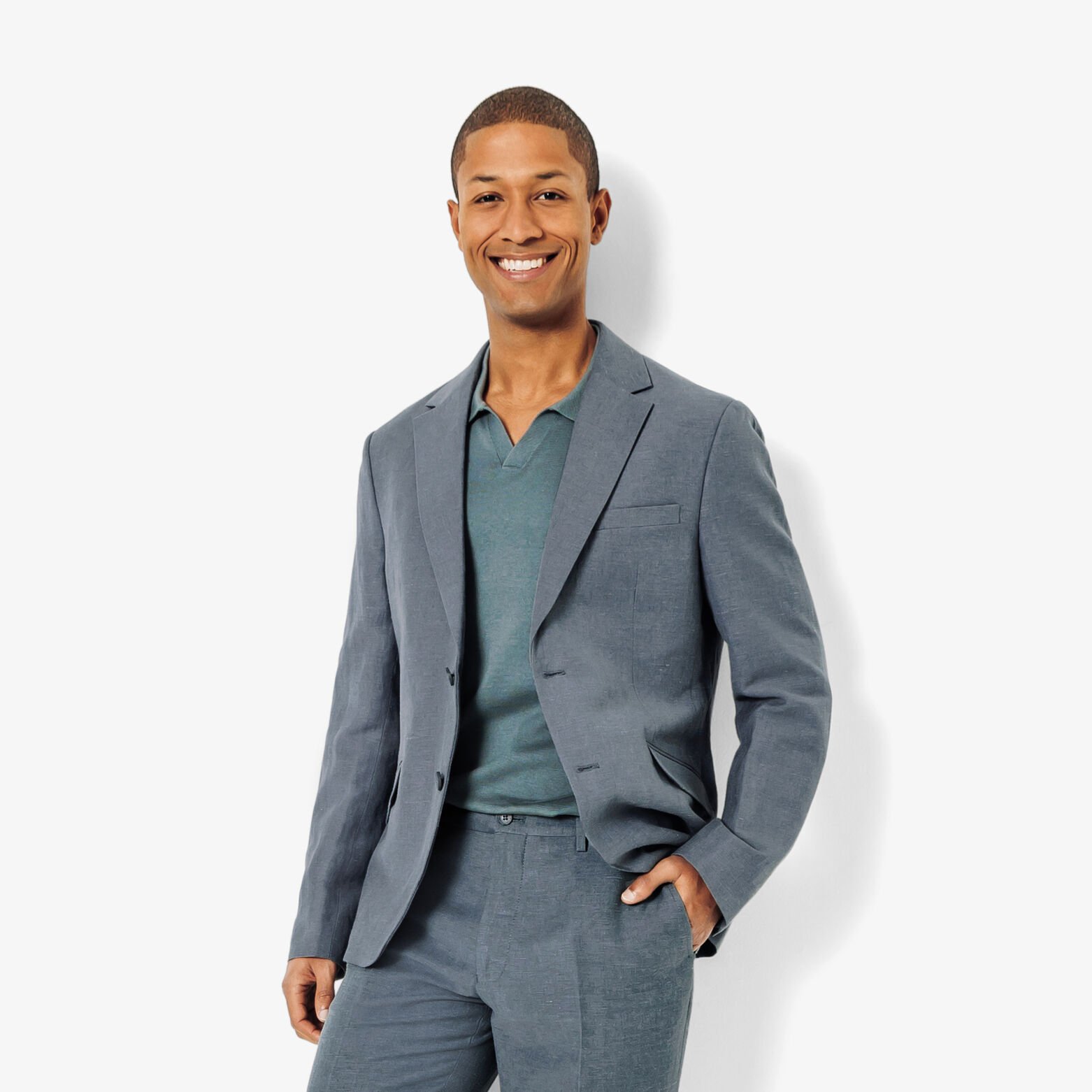 Costume 2 pi&egrave;ces contenant du lin - Bleu