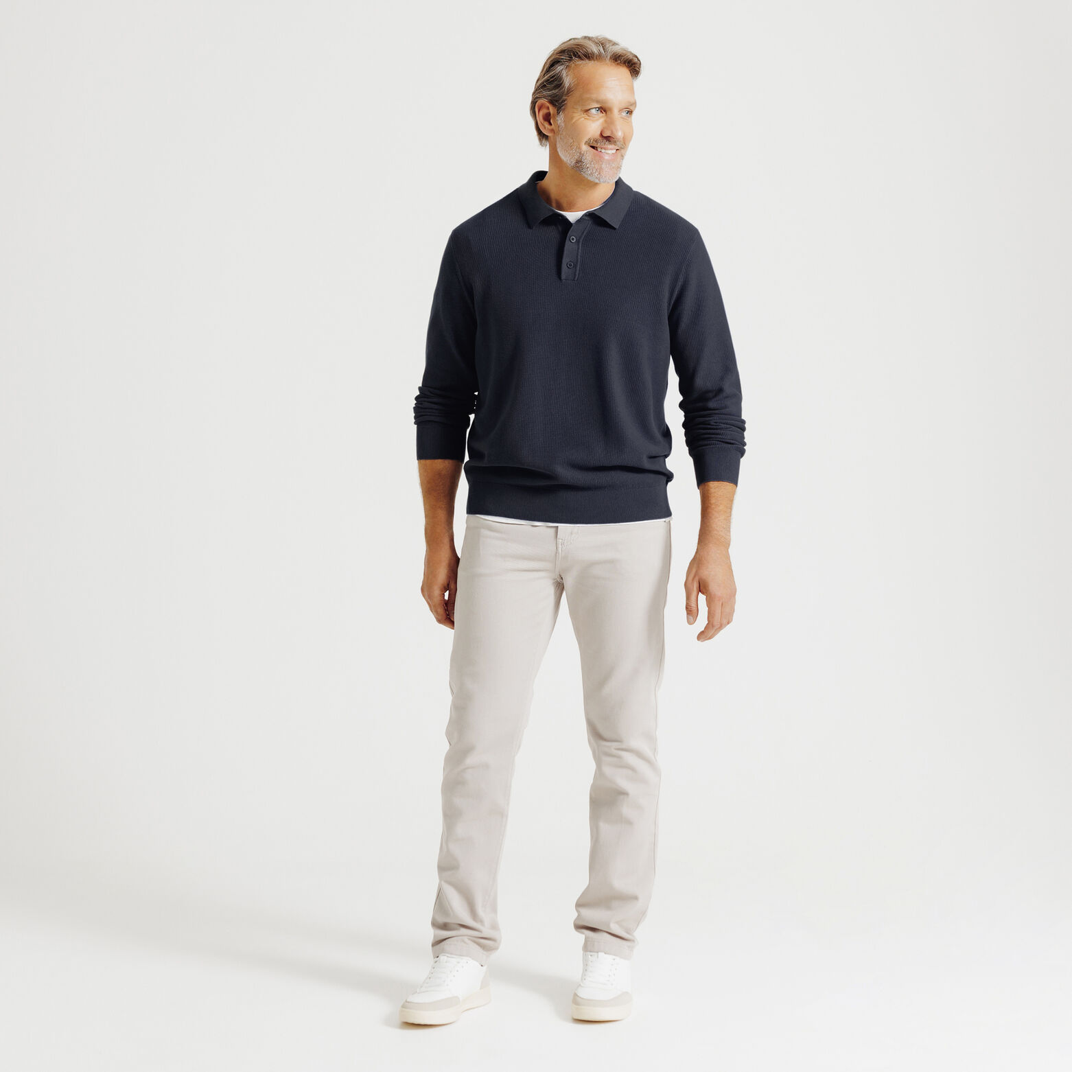 Polo en maille col boutonn&eacute; jeux de points