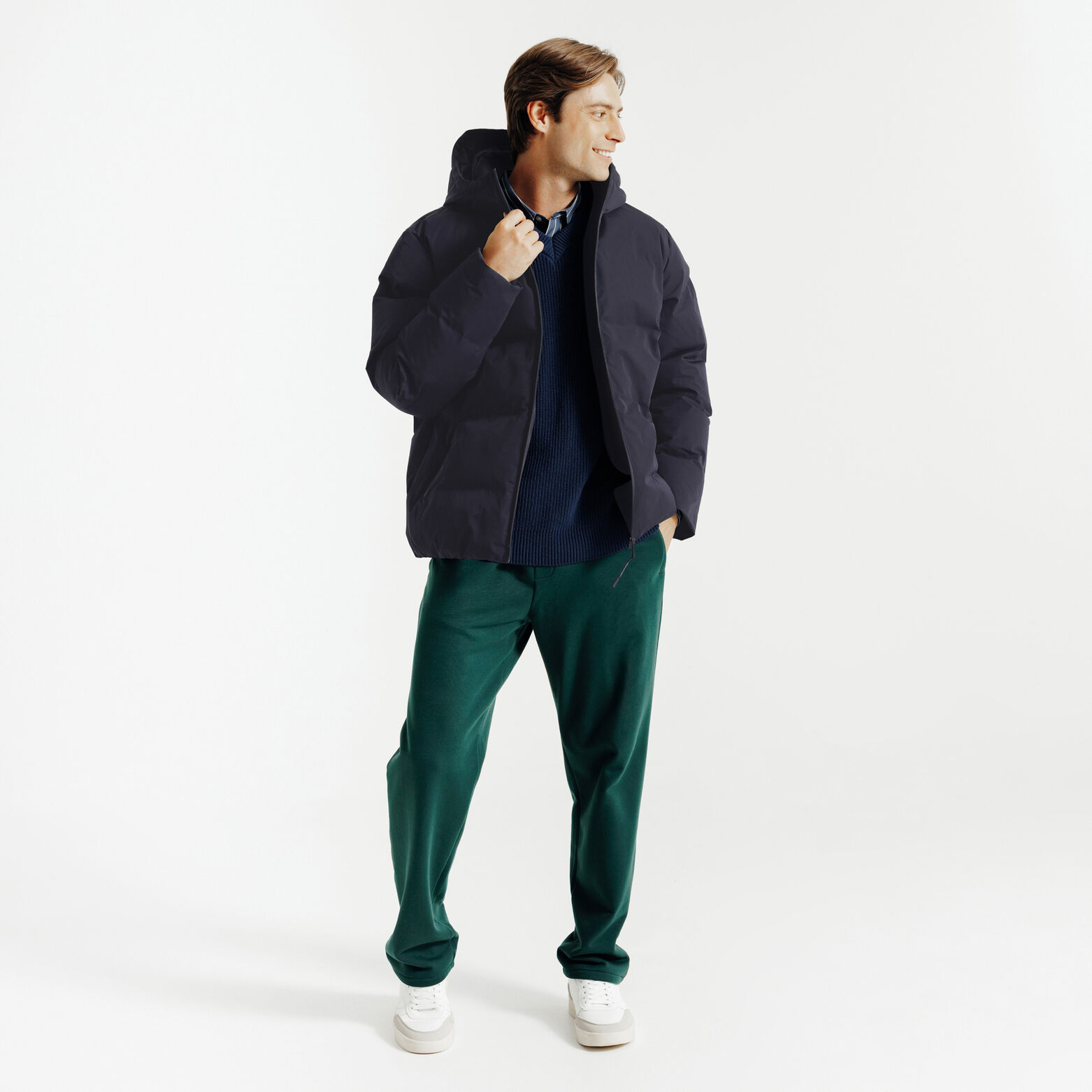 Gewatteerde donsjas met kap en rits