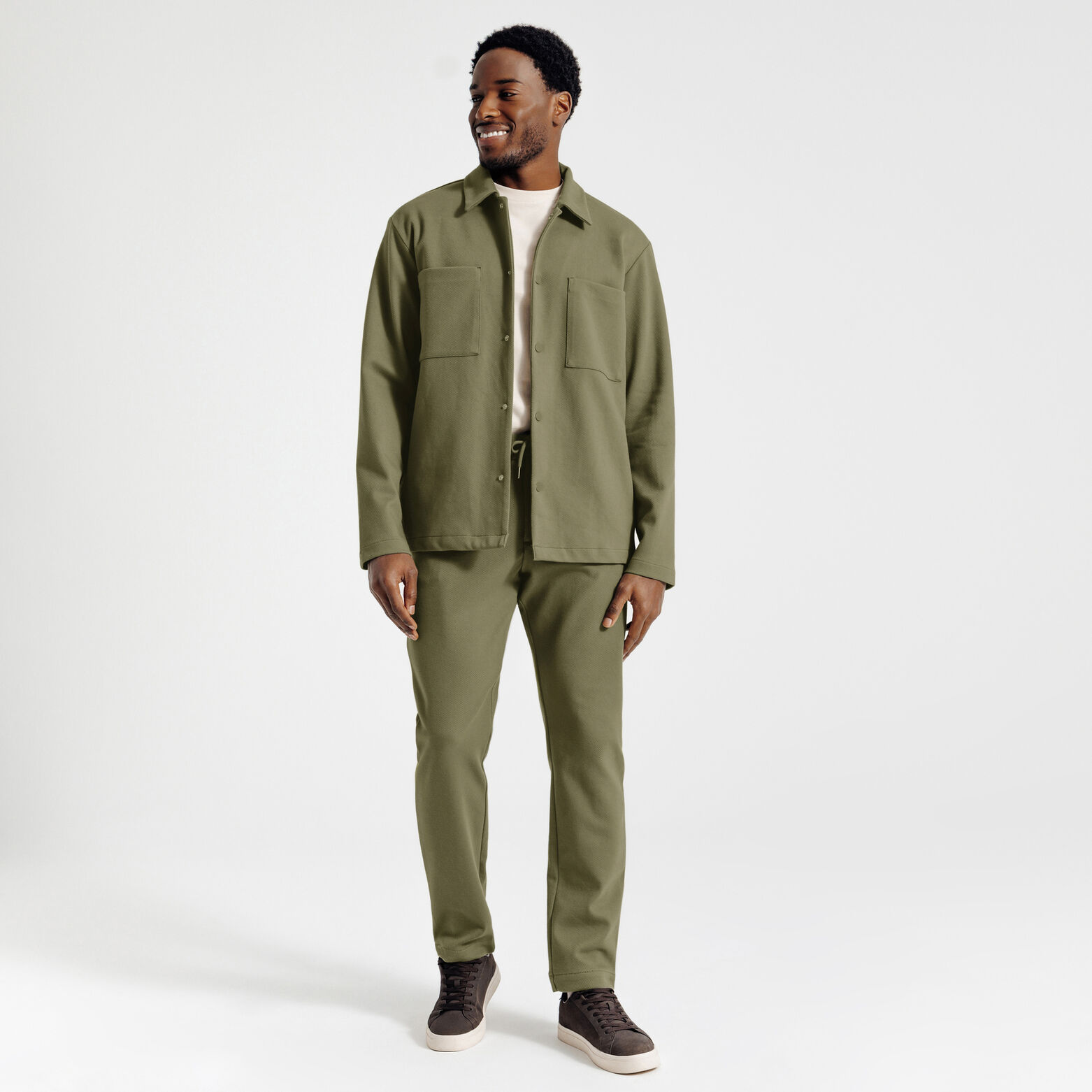 Ensemble surchemise et pantalon chino en maille - Vert kaki