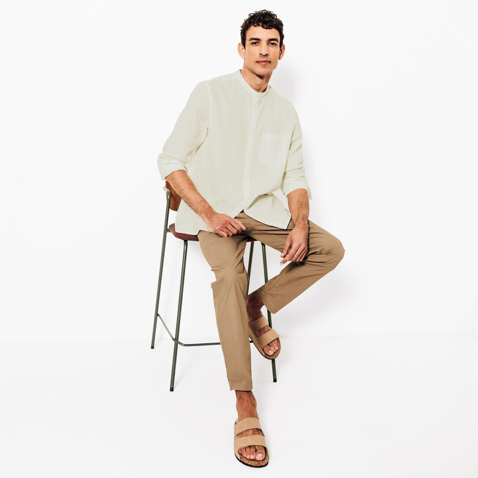 Chemise en coton lin col mao