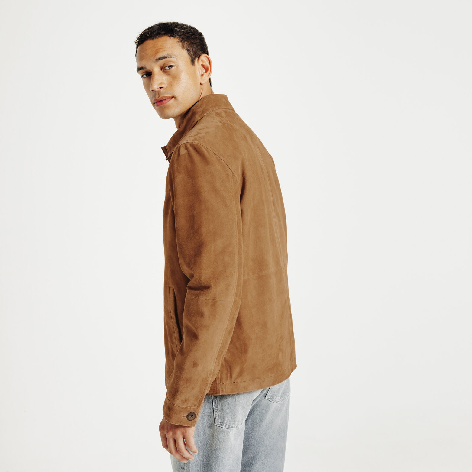 Blouson en cuir boutonn&eacute;