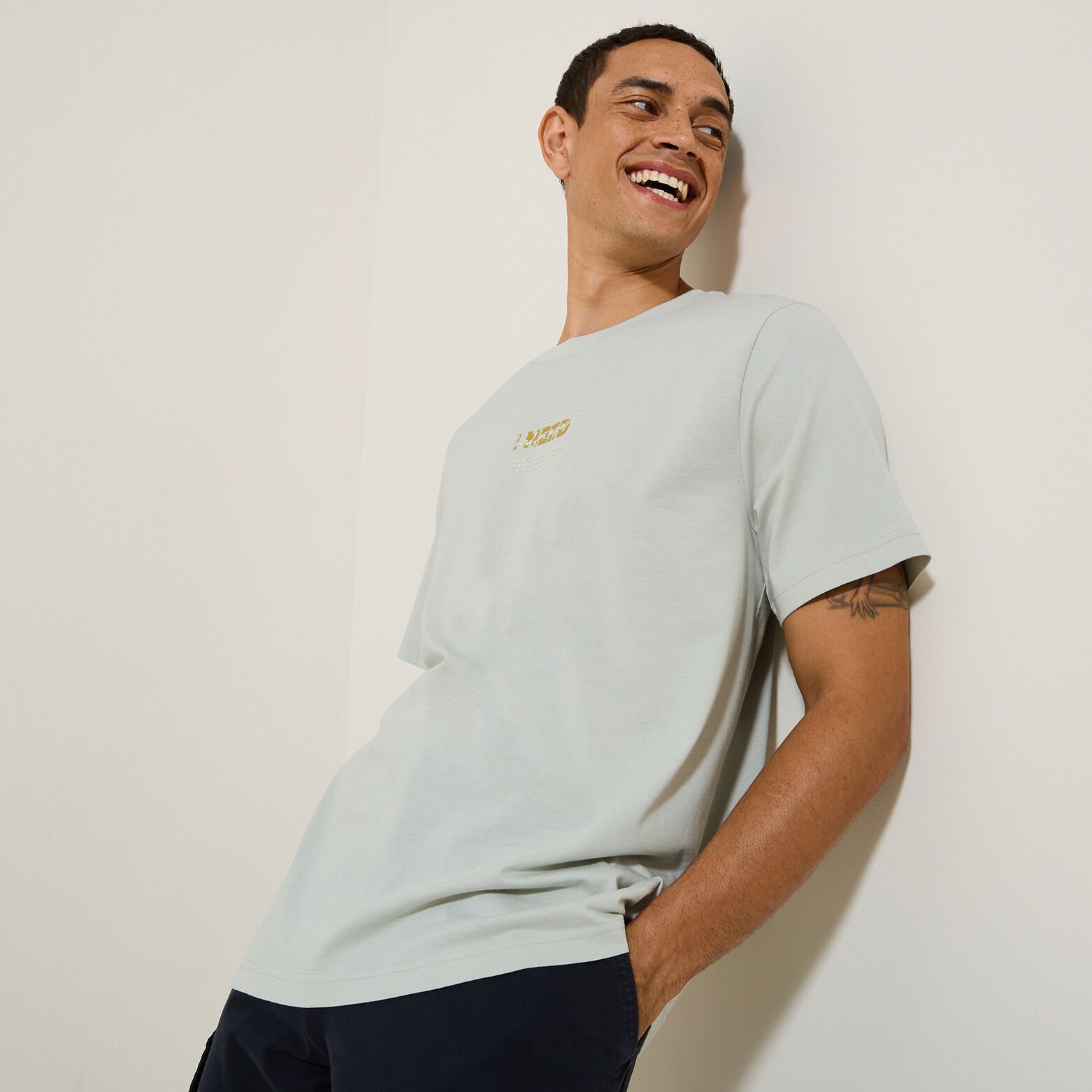 Tee shirt col rond imprim&eacute; en coton