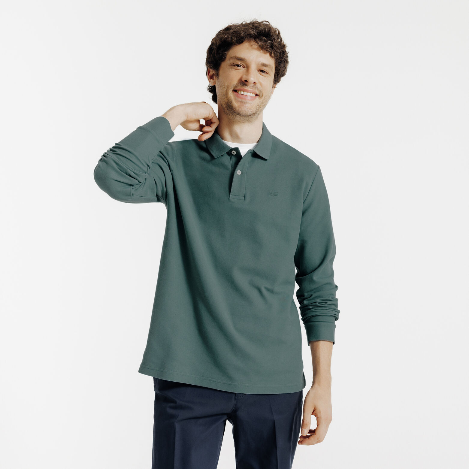 Polo manches longues piqu&eacute; uni