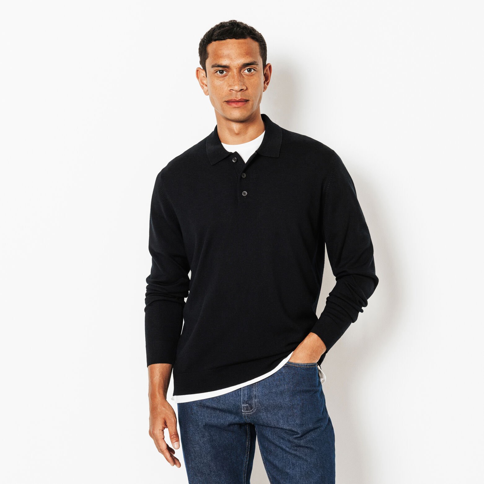 Polo met knoopkraag in merinos