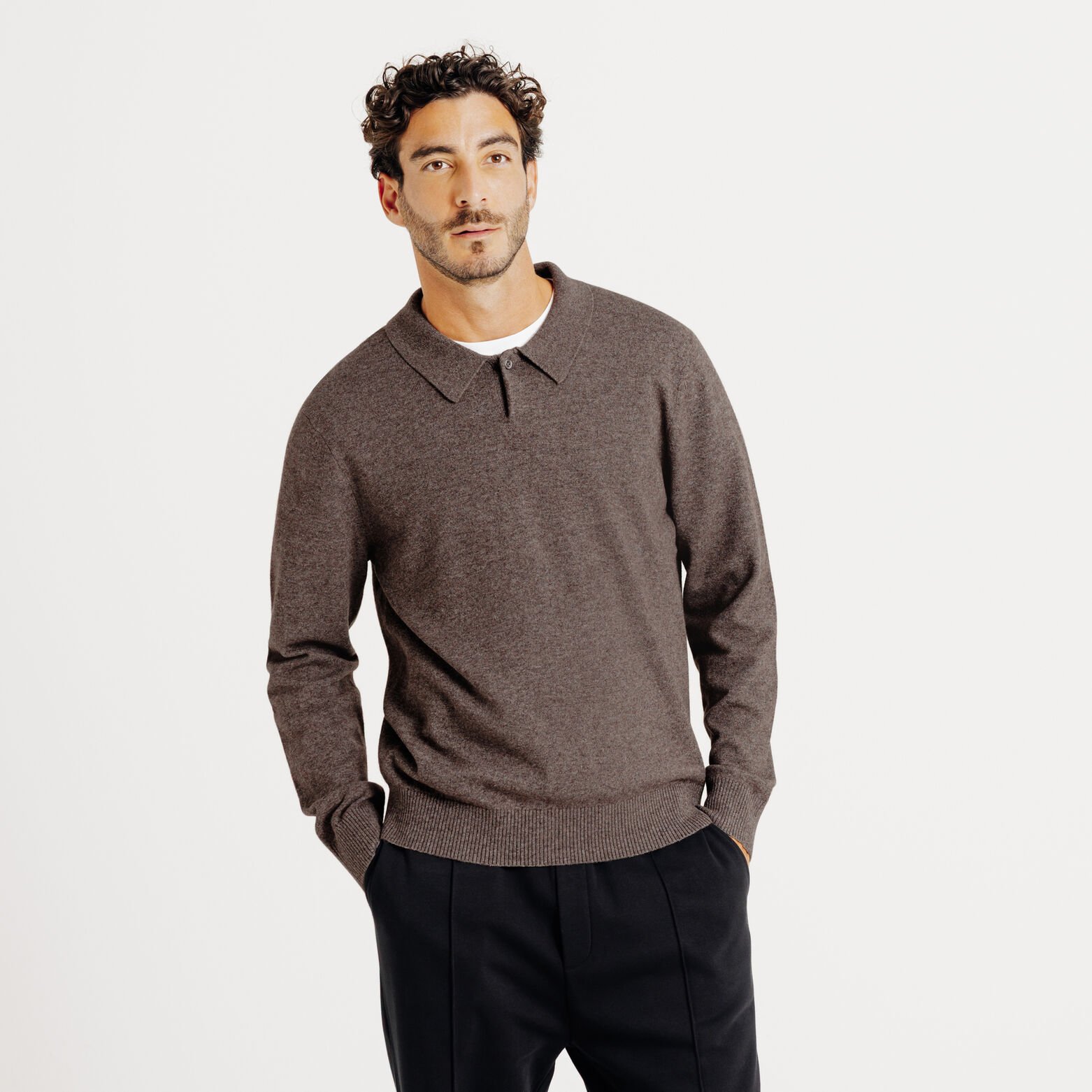 Polo en maille m&eacute;rinos cachemire