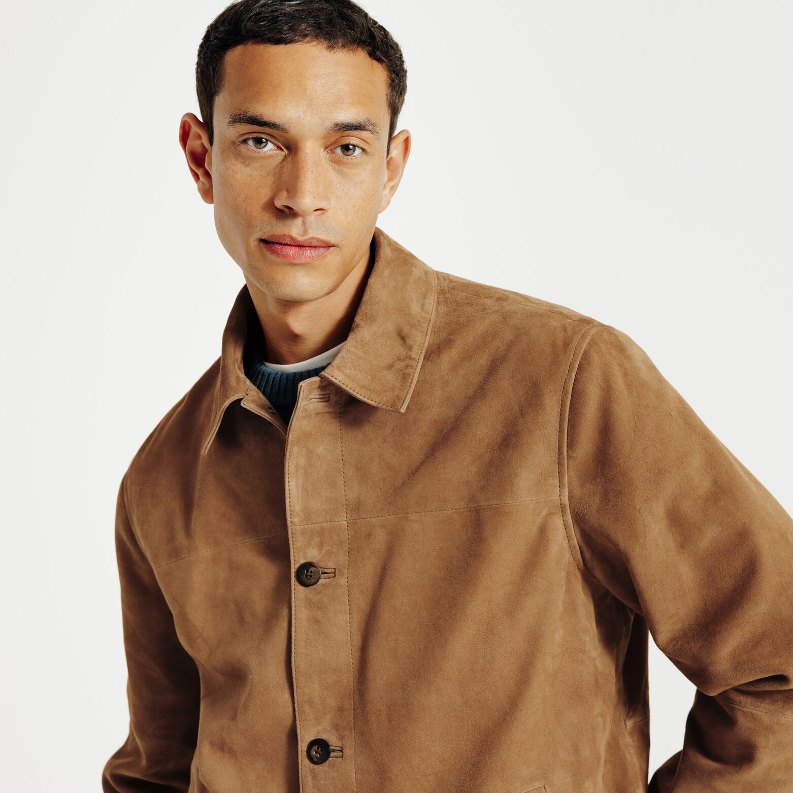 Blouson en cuir boutonn&eacute;