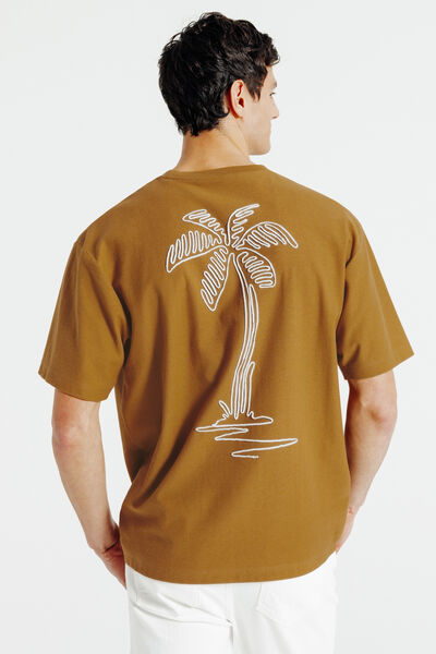 Tee shirt mati&egrave;re fantaisie broderie palmier