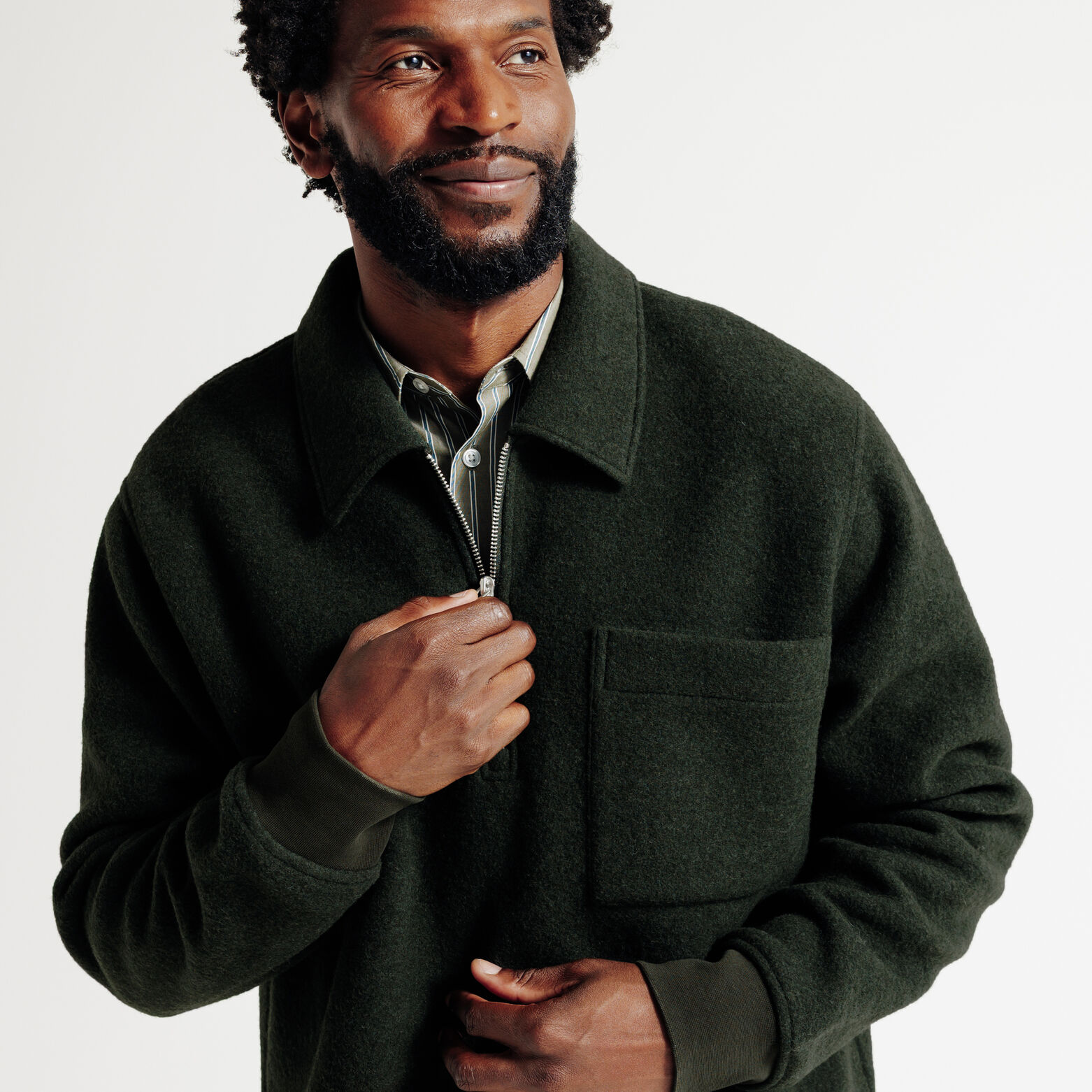 Sweat col polo zipp&eacute; contenant de la laine