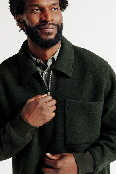 Sweat col polo zipp&eacute; contenant de la laine