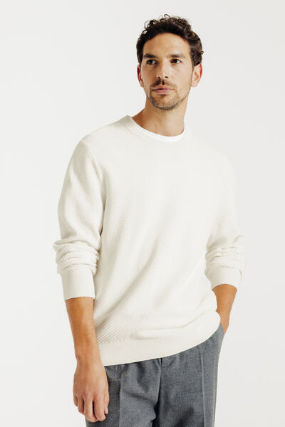 Pull col rond jeux de points fantaisie