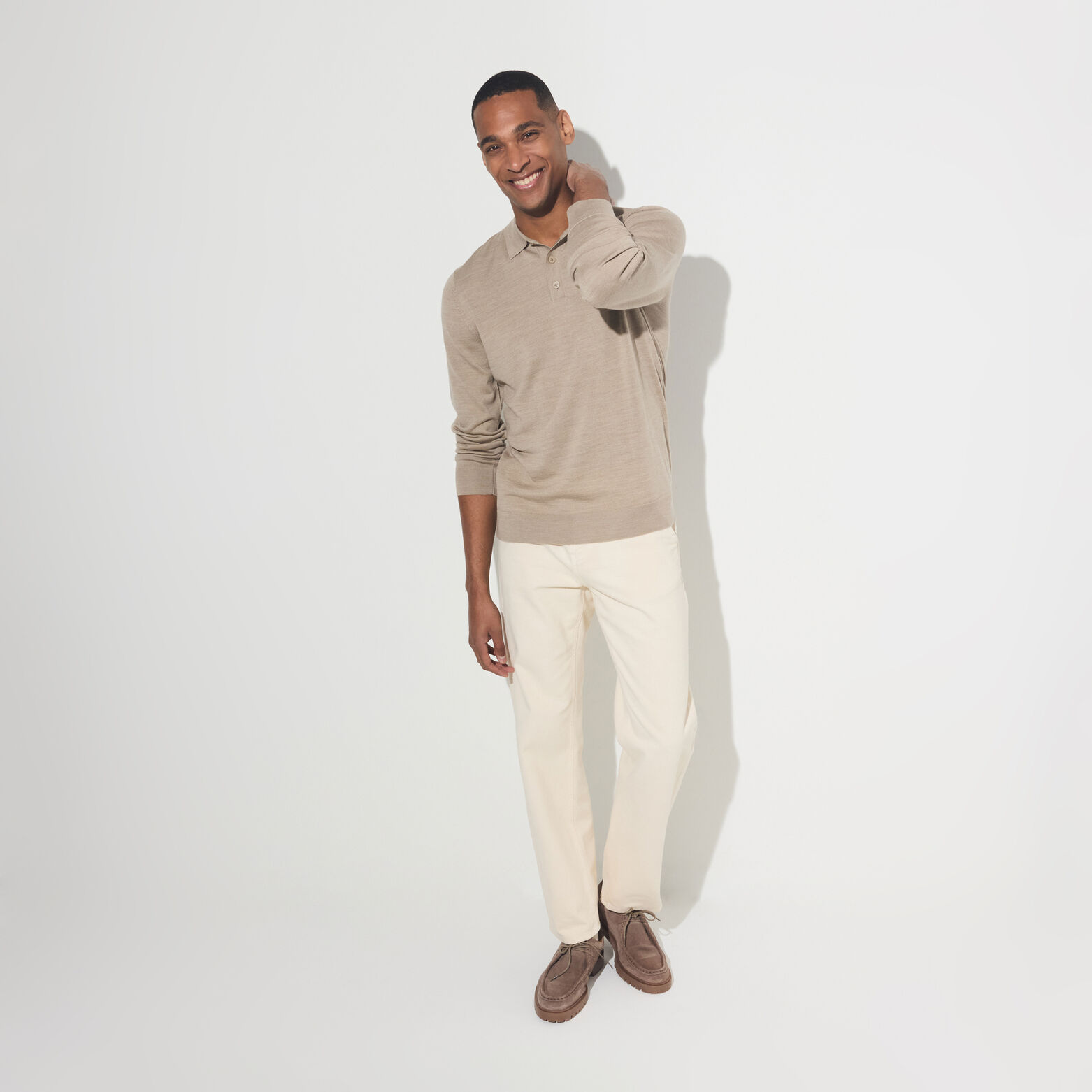 Polo met knoopkraag in merinoswol