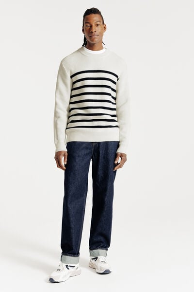 Pull col rond jeux de points fantaisie