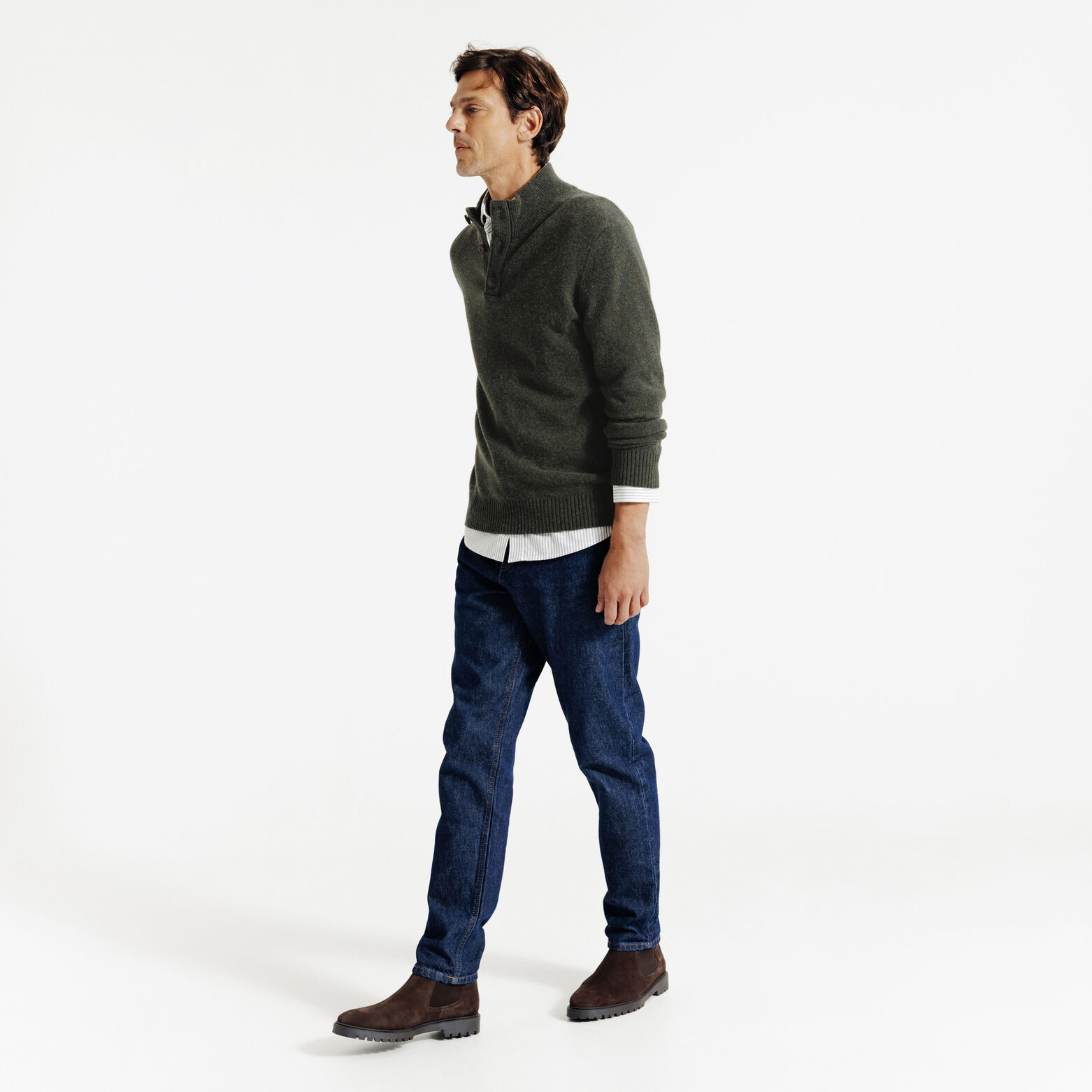 Pull col montant boutonn&eacute; lambswool