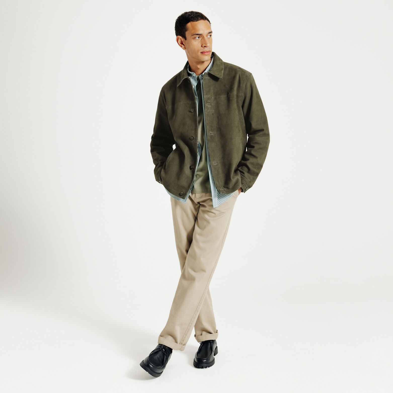 Blouson en cuir boutonn&eacute;