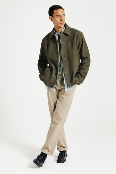 Blouson en cuir boutonn&eacute;