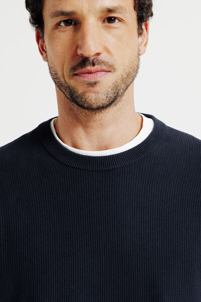 Pull col rond jeux de points fantaisie