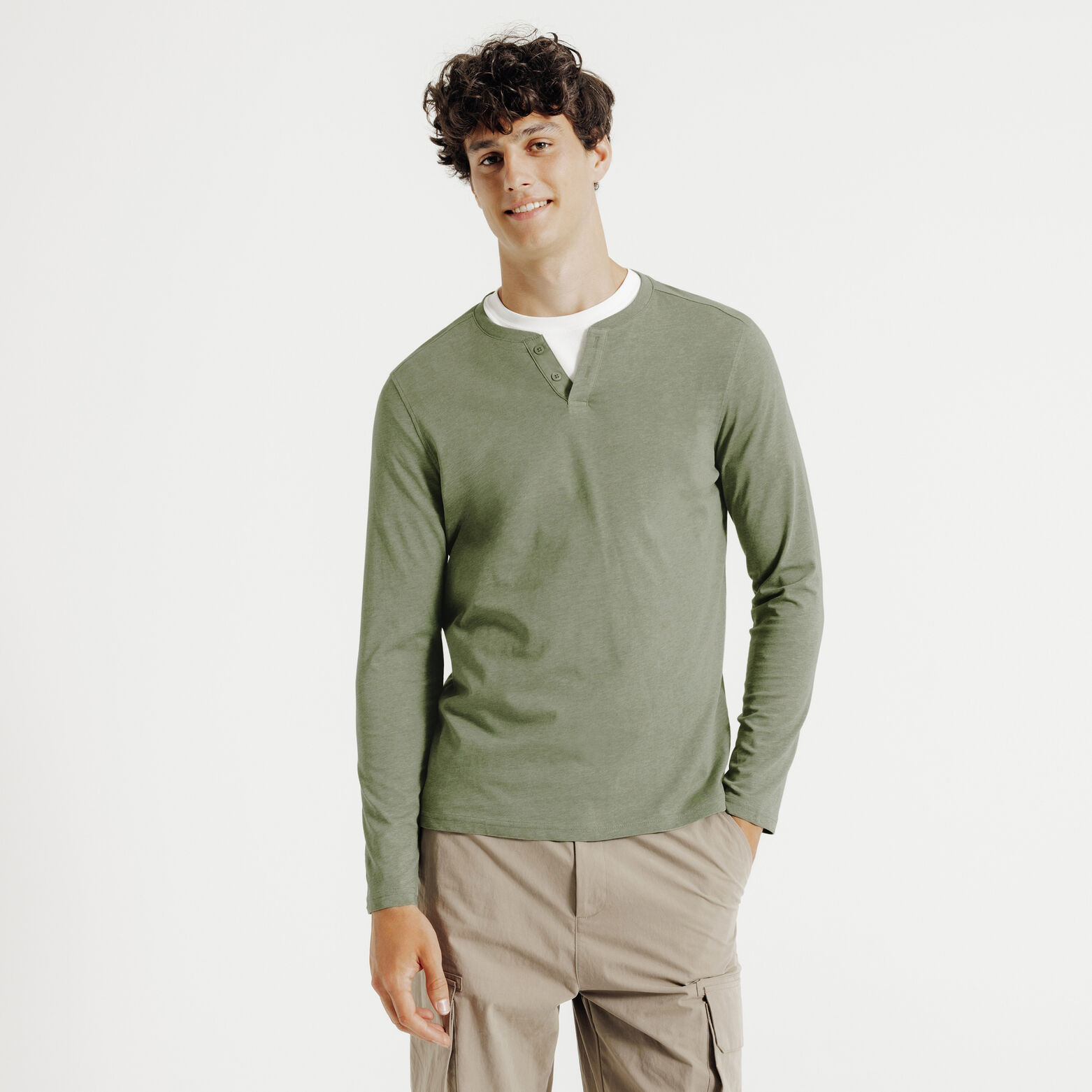 T-shirt met knooplijst en lange mouwen