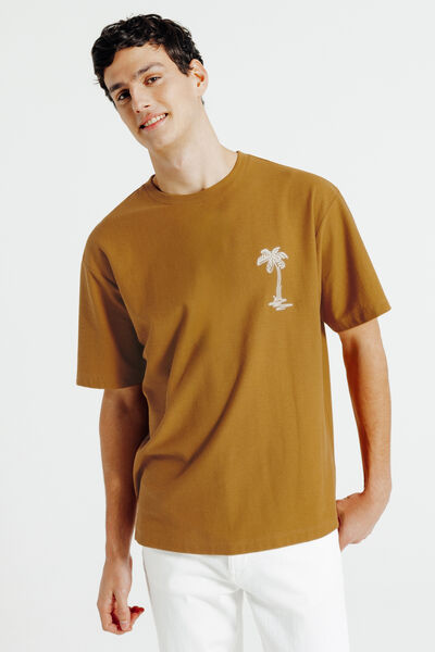 Tee shirt mati&egrave;re fantaisie broderie palmier