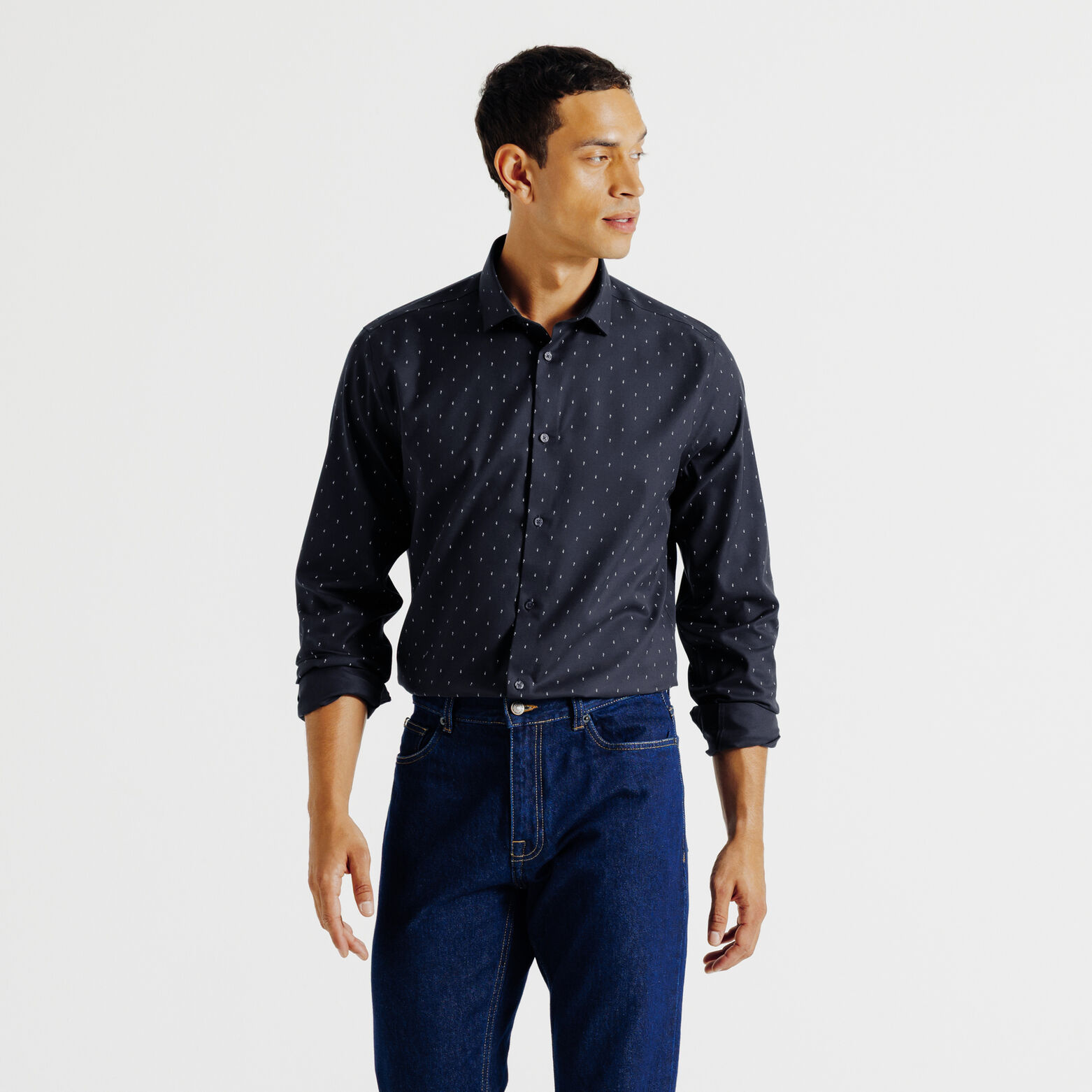 Slim hemd met microprint in katoen