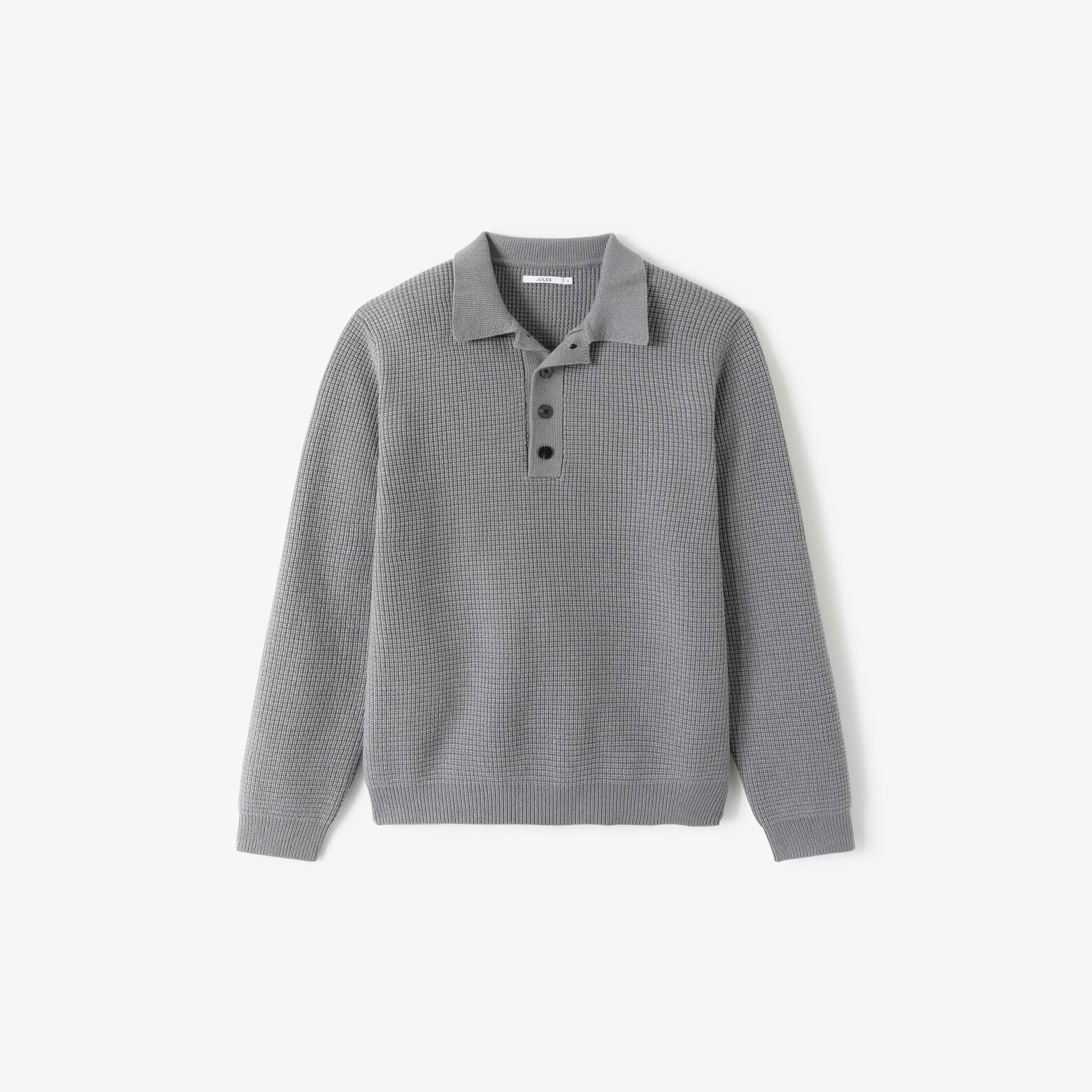 Pull col polo boutonn&eacute; gaufr&eacute;
