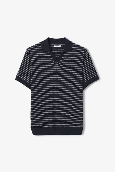 Pull manches courtes col polo resort ray&eacute; relief&eacute;