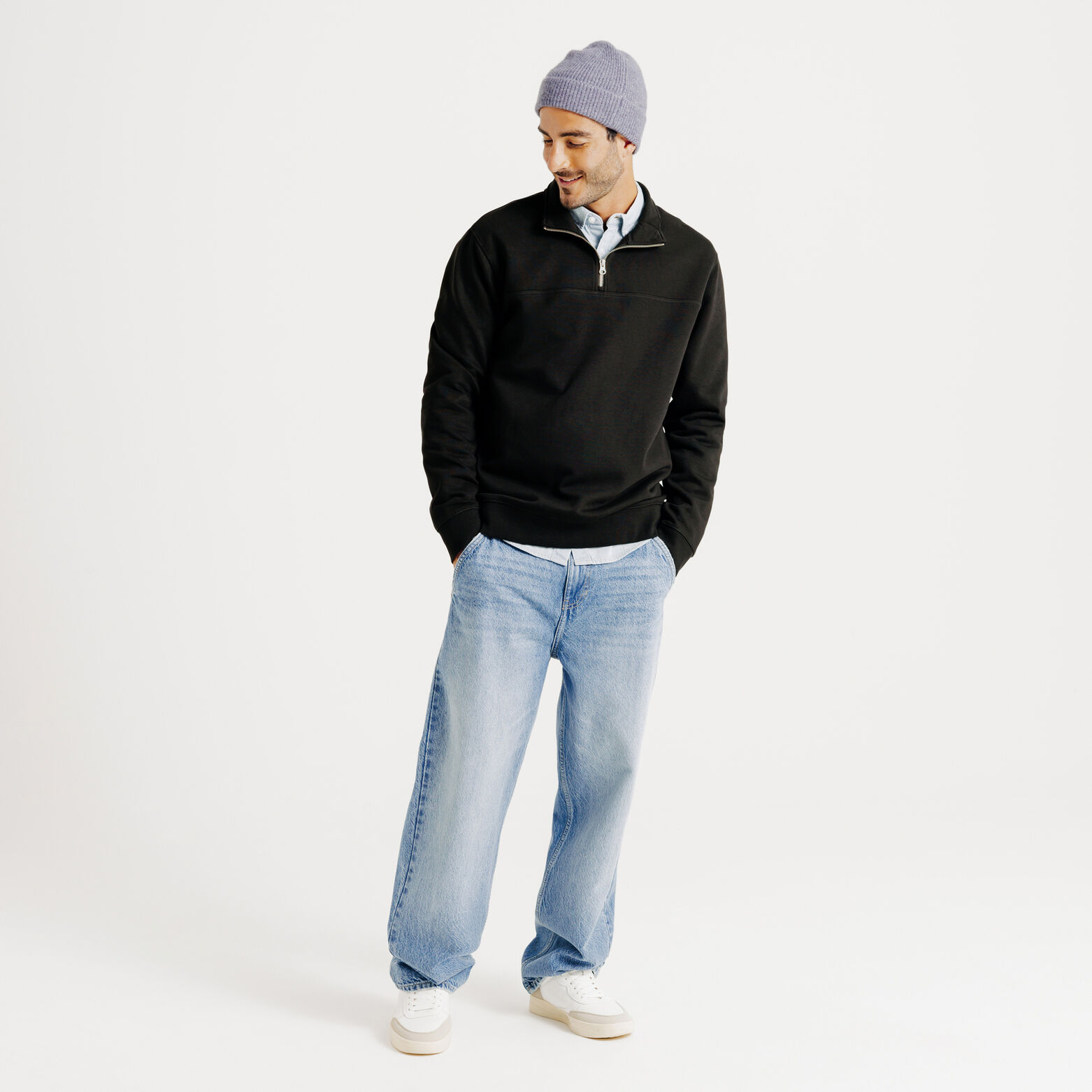 Sweat col montant zipp&eacute; uni