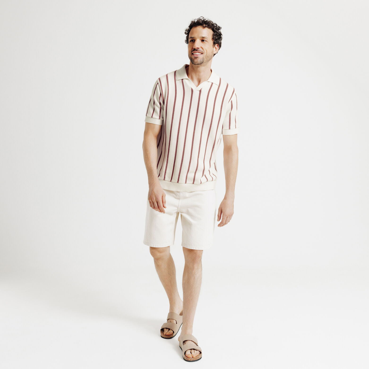 Polo en maille col resort jeux de points fantaisie