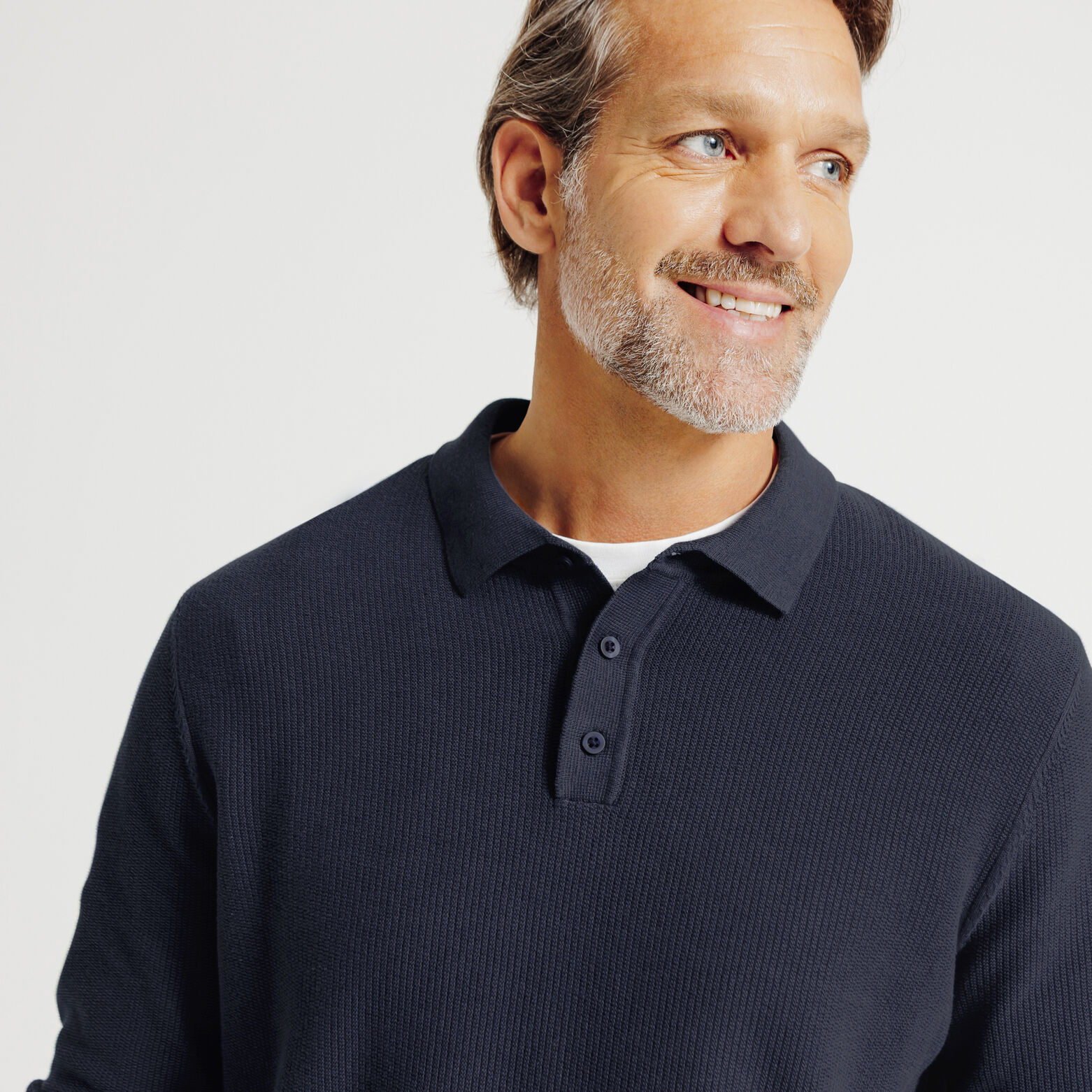 Polo en maille col boutonn&eacute; jeux de points
