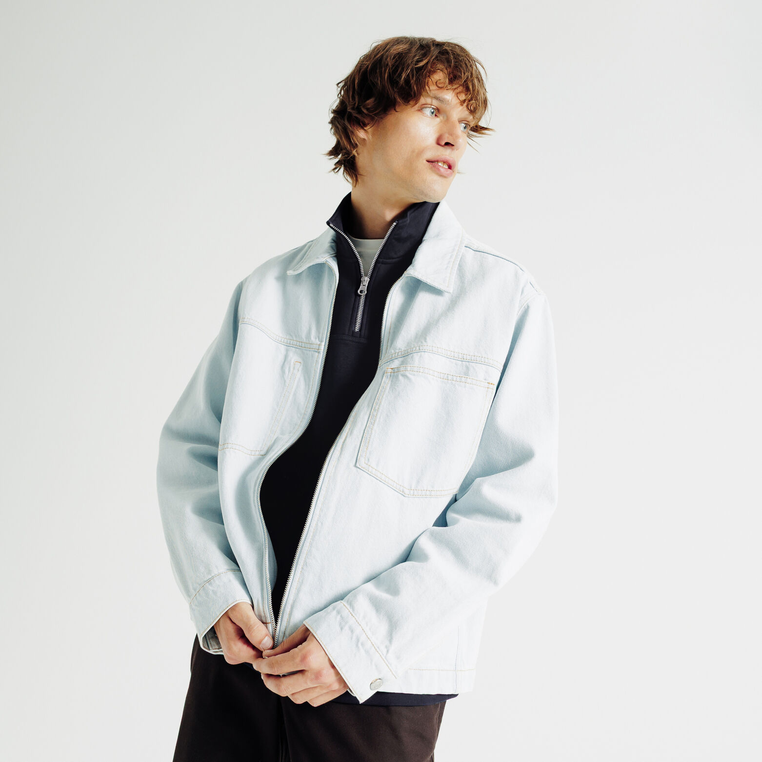 Sweat col montant zipp&eacute; uni