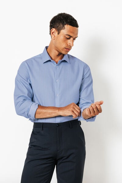 Chemise sans repassage en coton ray&eacute;e regular