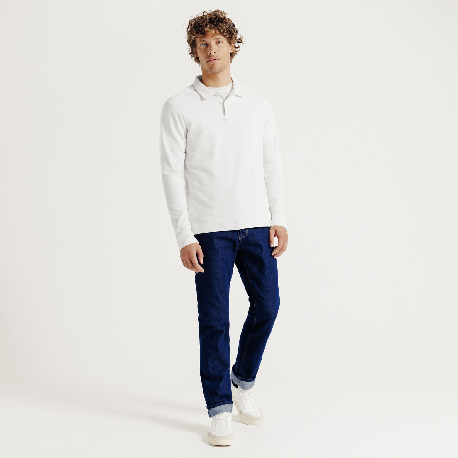 Effen polo in piqu&eacute;katoen, met lange mouwen