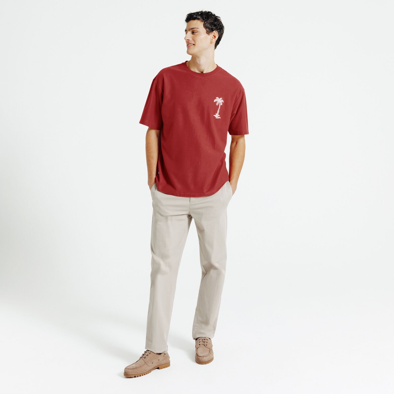 Tee shirt mati&egrave;re fantaisie broderie palmier