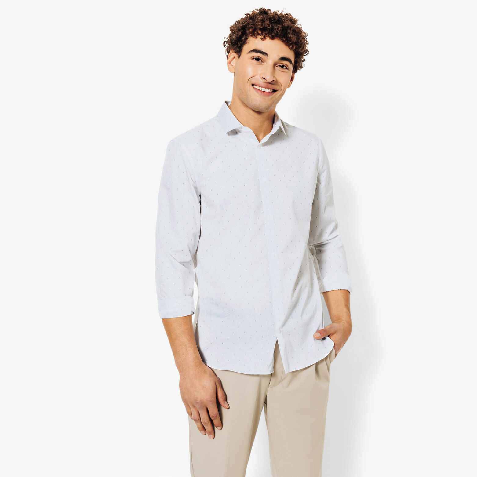 Slim hemd met microprint in katoen