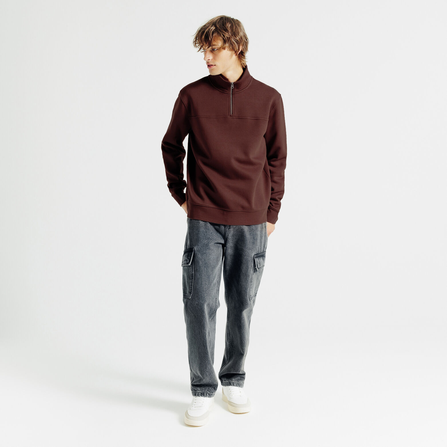 Effen sweater met opstaande ritskraag