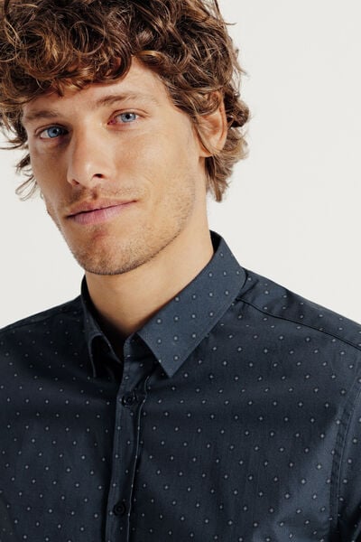 Chemise en coton imprim&eacute; g&eacute;om&eacute;trique slim