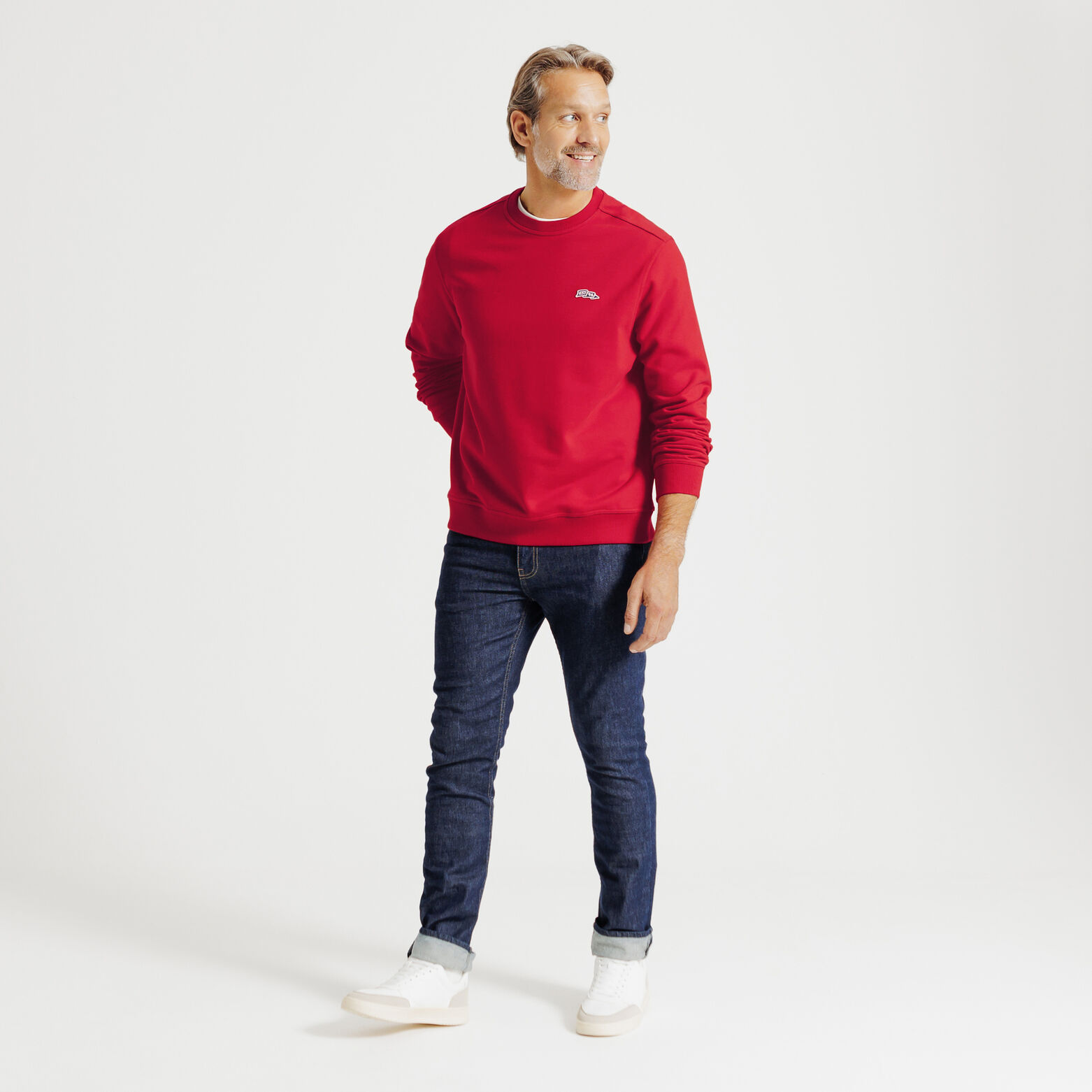 Sweater ronde hals, afgewassen effect patch