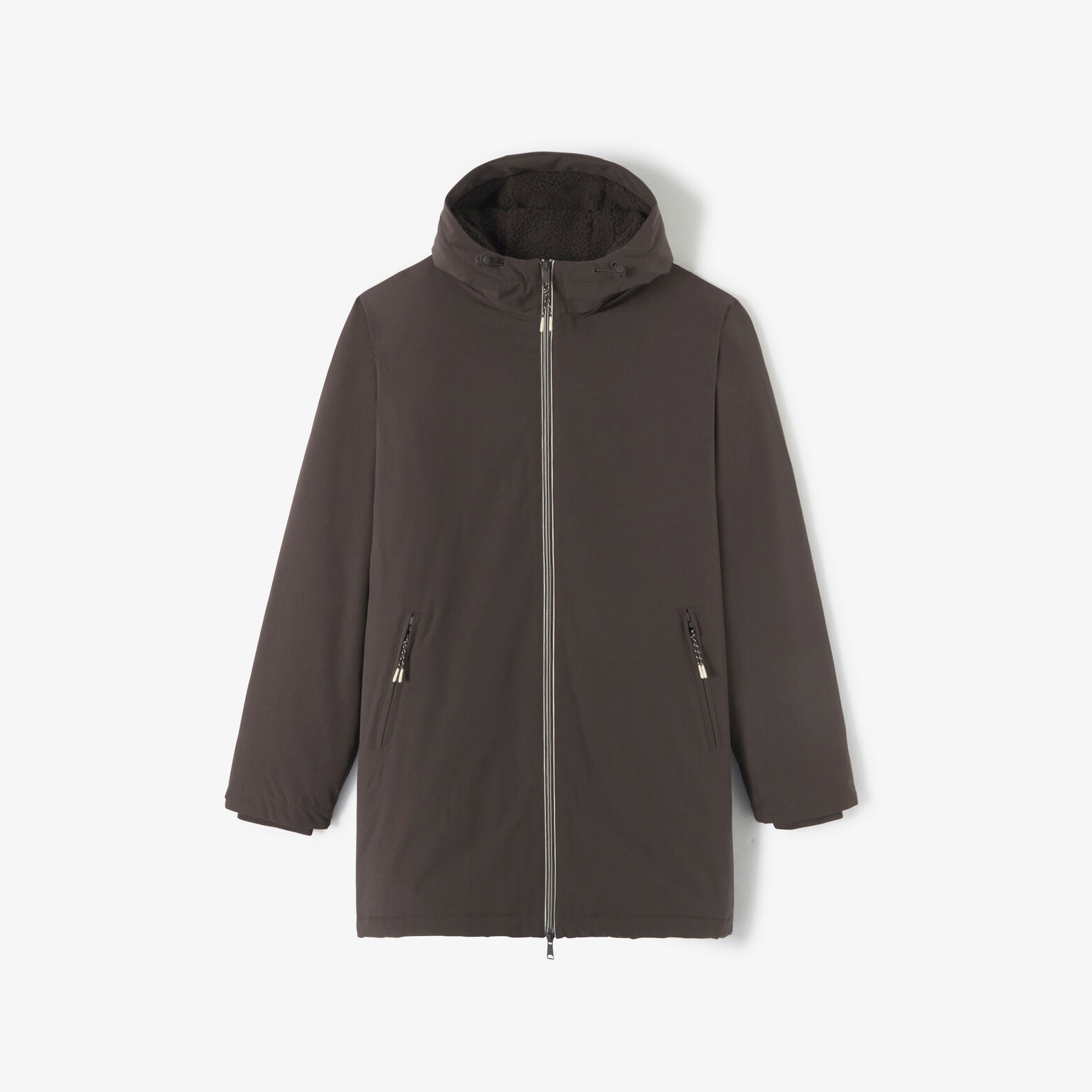 Parka longue &agrave; capuche doubl&eacute;e en sherpa