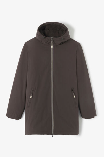 Parka longue &agrave; capuche doubl&eacute;e en sherpa