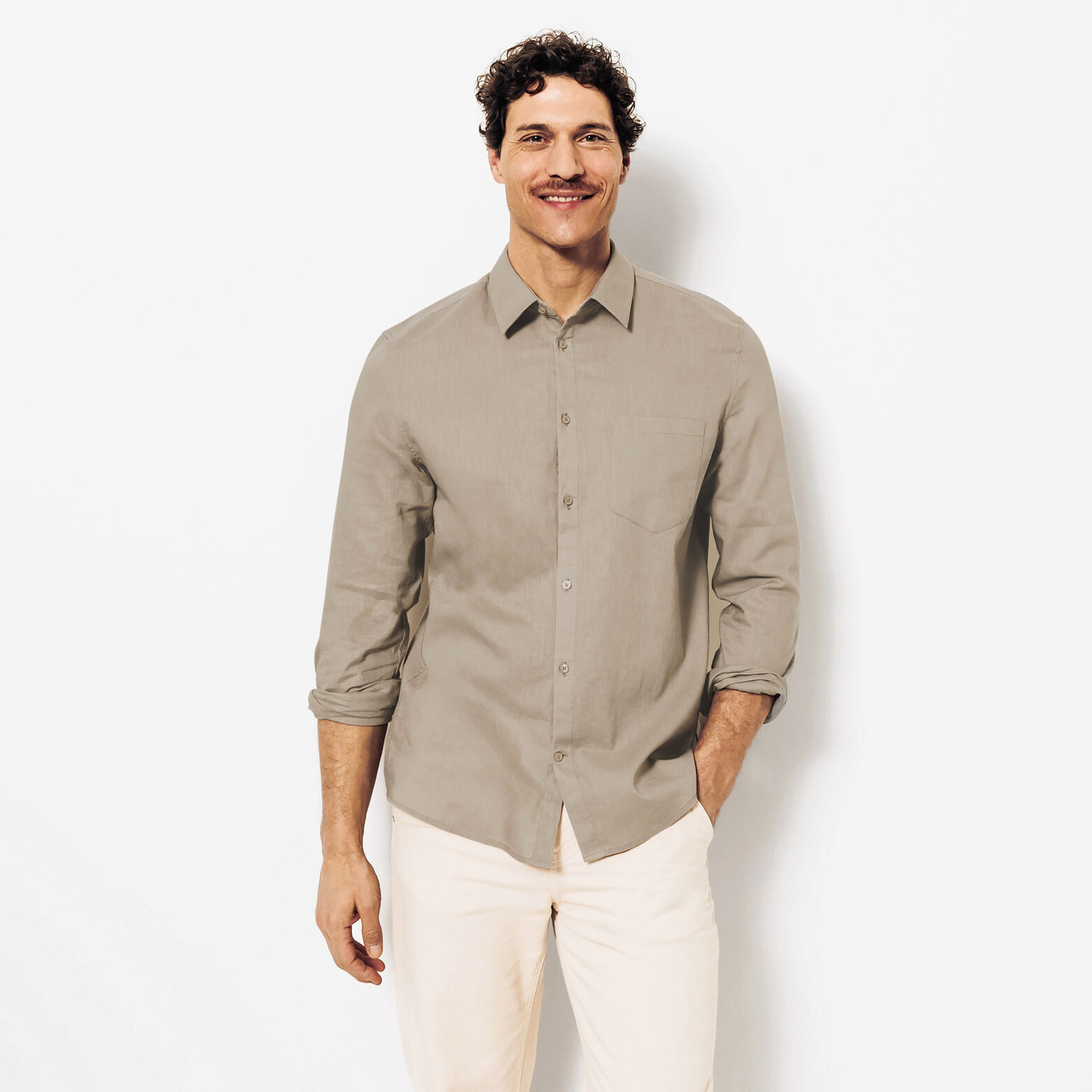 Effen hemd in katoen en linnen